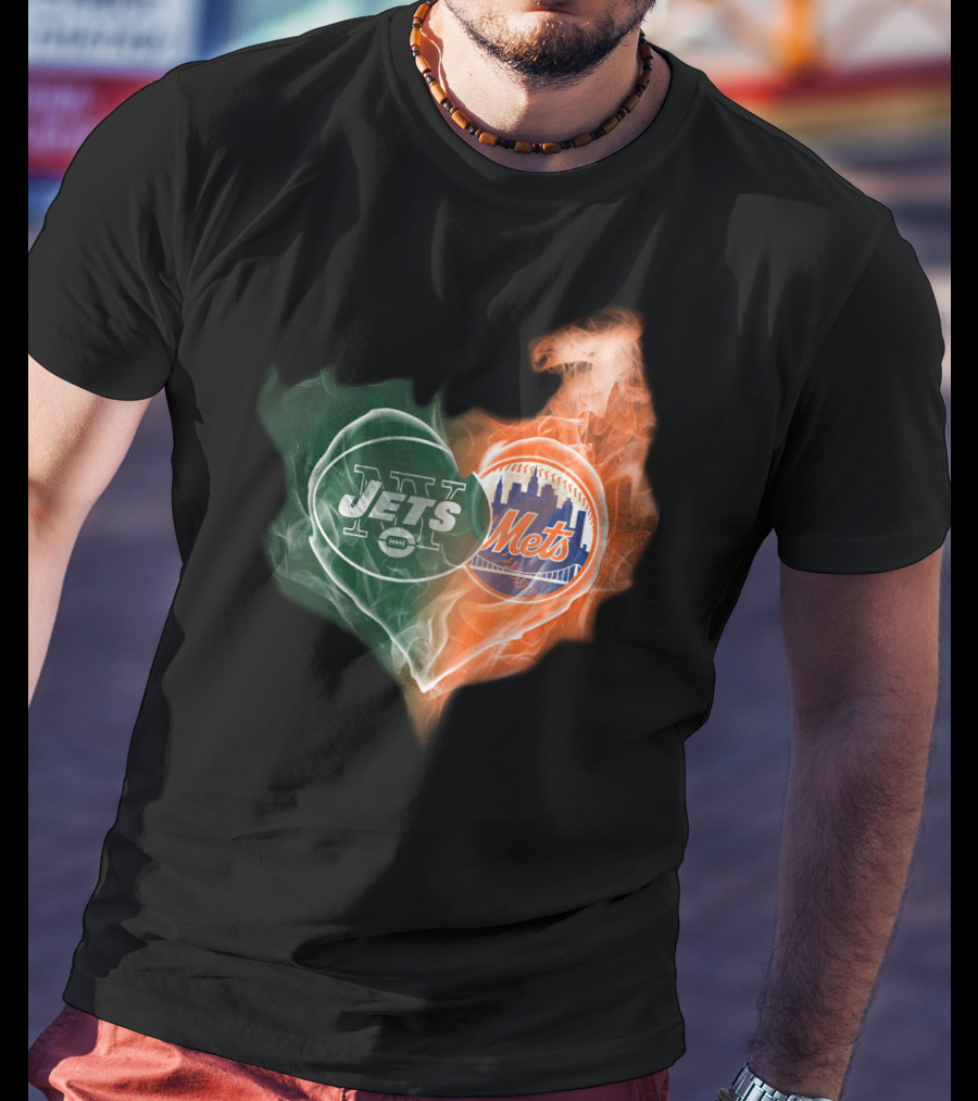 New York Jets Mets Heart Smoke Logo Fusion T-Shirt