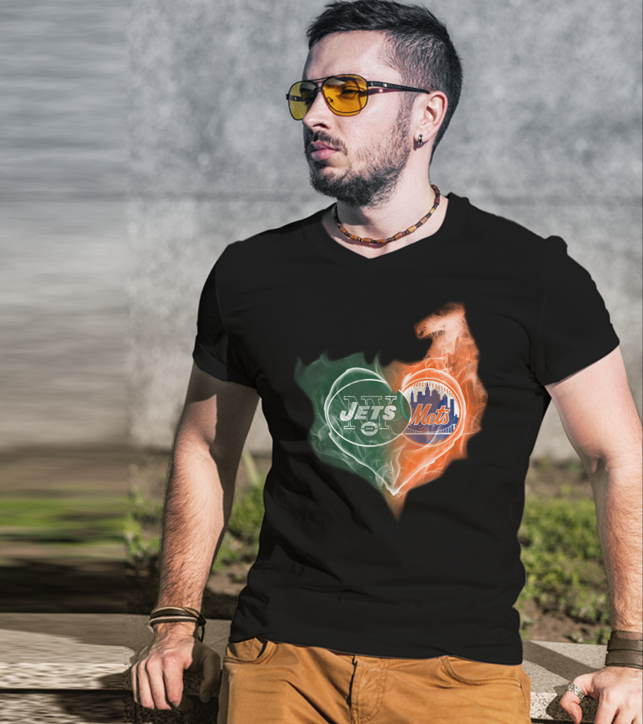 New York Jets Mets Heart Smoke Logo Fusion T-Shirt