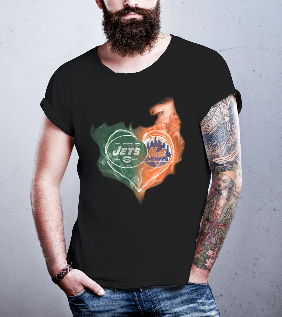 New York Jets Mets Heart Smoke Logo Fusion T-Shirt
