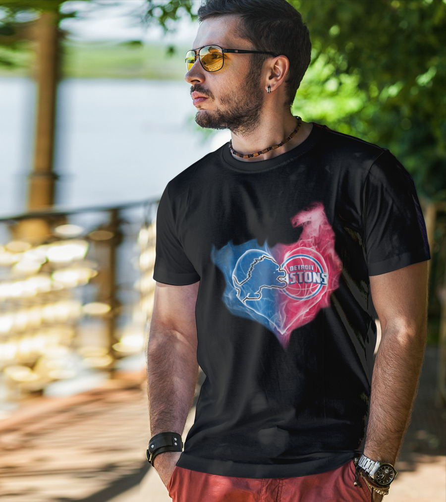 Detroit Lions Pistons Heart Fusion T-Shirt