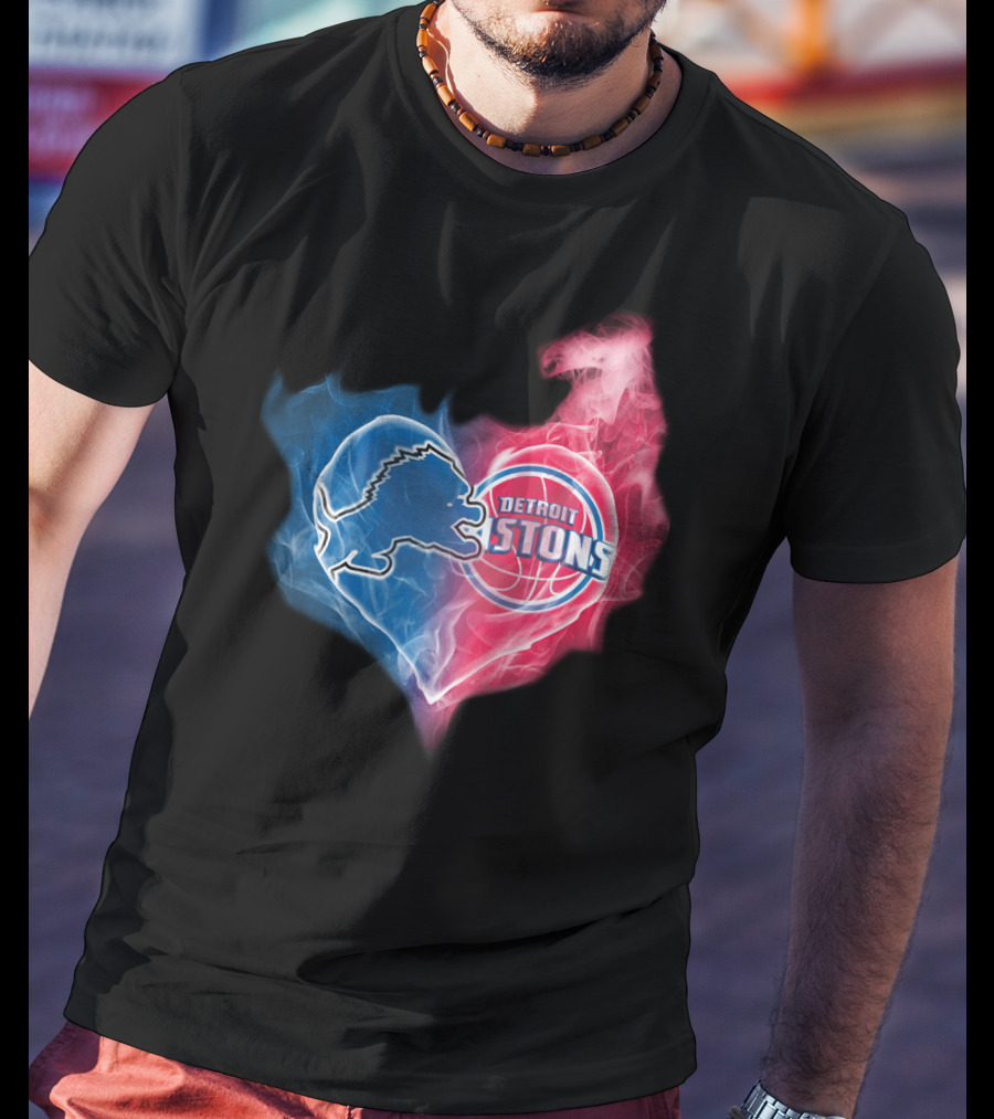 Detroit Lions Pistons Heart Fusion T-Shirt