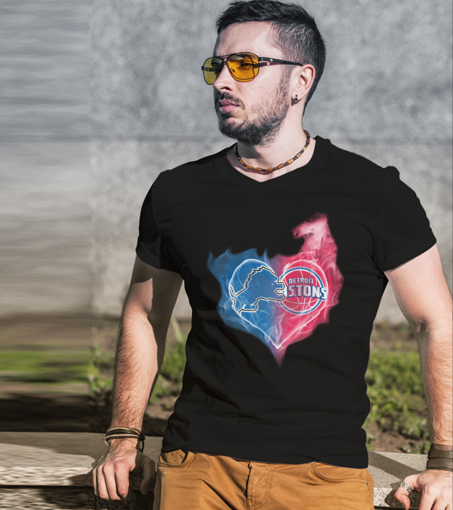 Detroit Lions Pistons Heart Fusion T-Shirt