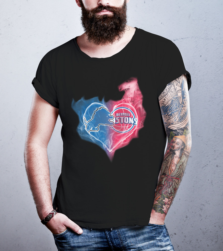 Detroit Lions Pistons Heart Fusion T-Shirt