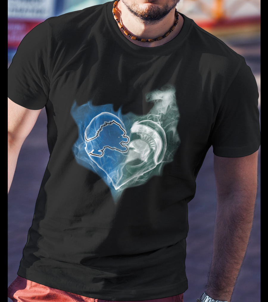 Detroit Lions Michigan State Spartans Heart Logo Fusion T-Shirt