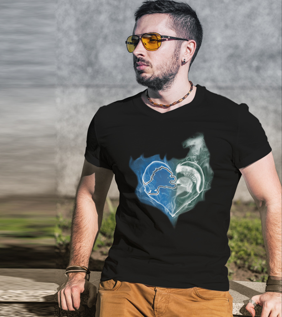 Detroit Lions Michigan State Spartans Heart Logo Fusion T-Shirt