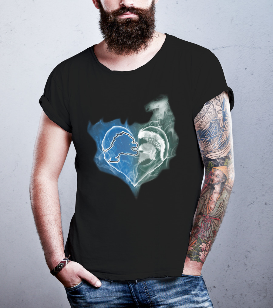 Detroit Lions Michigan State Spartans Heart Logo Fusion T-Shirt