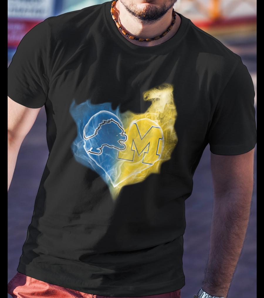 Lions Michigan Wolverines Heart Logo Emblem T-Shirt