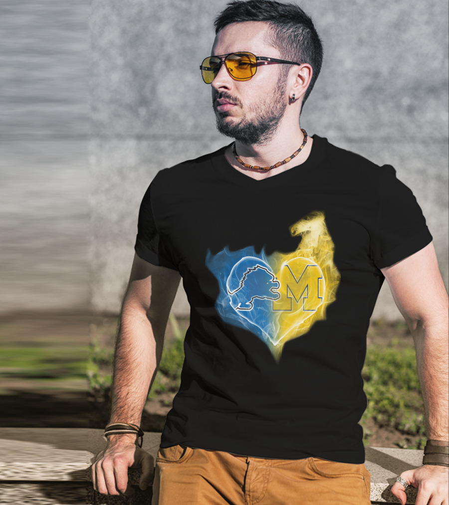 Lions Michigan Wolverines Heart Logo Emblem T-Shirt