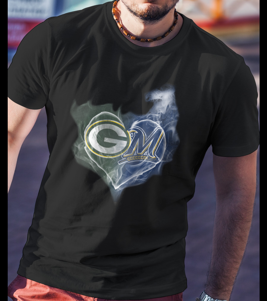 Green Bay Packers Milwaukee Brewers Heart T-Shirt