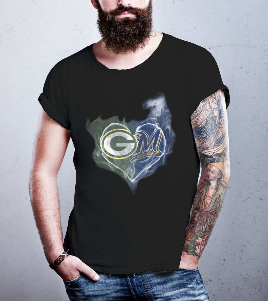 Green Bay Packers Milwaukee Brewers Heart T-Shirt