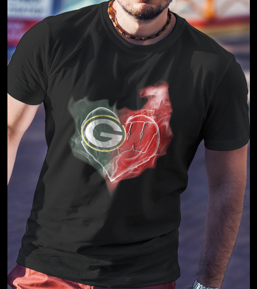 Packers Wisconsin Badgers G W Heart Fusion T-Shirt