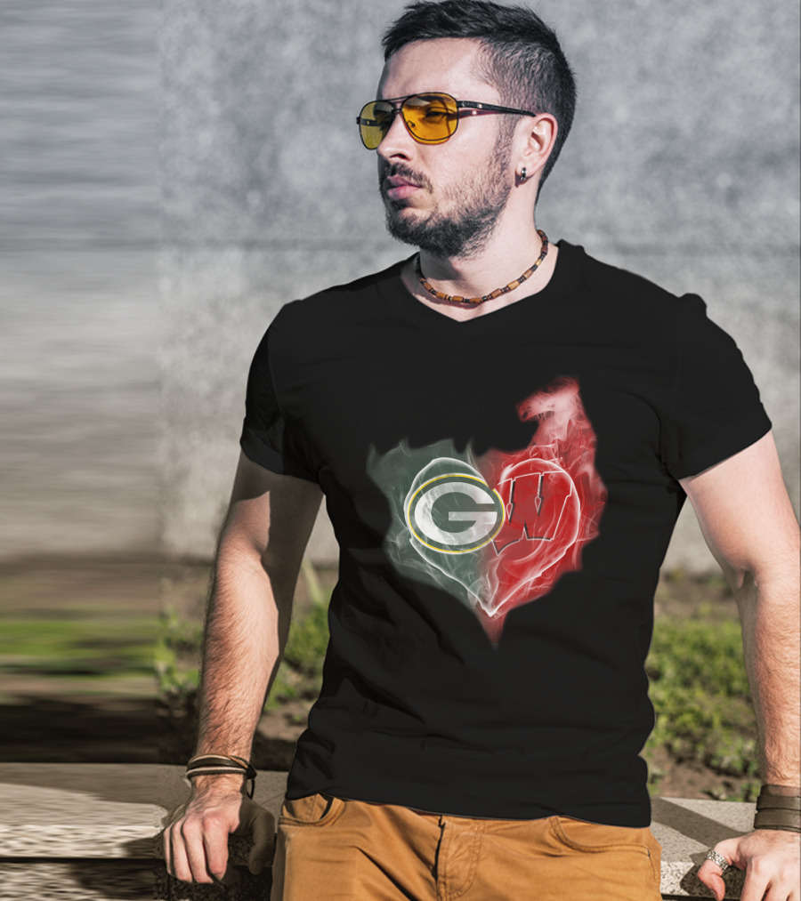 Packers Wisconsin Badgers G W Heart Fusion T-Shirt