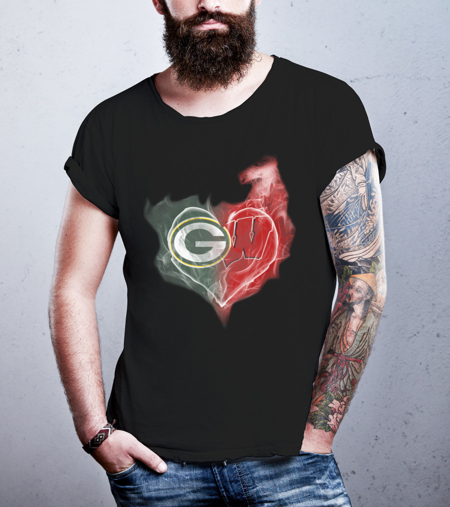 Packers Wisconsin Badgers G W Heart Fusion T-Shirt