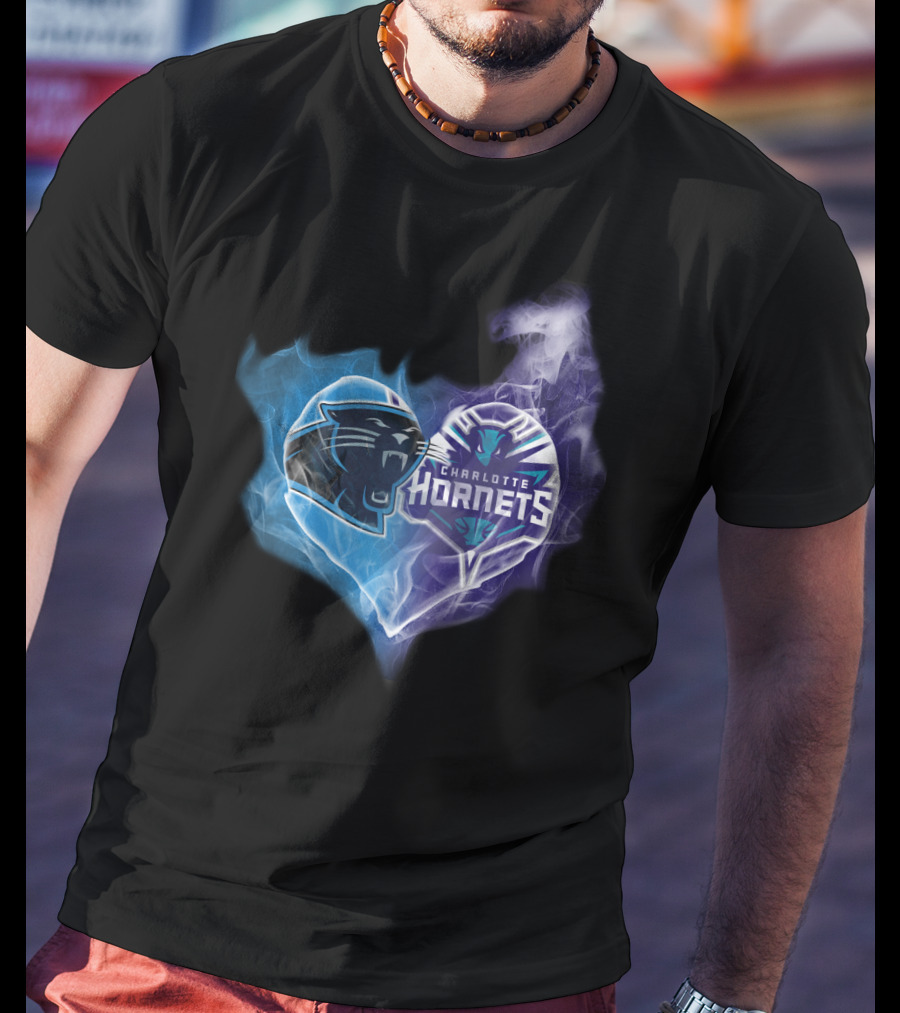 Carolina Panthers Charlotte Hornets Heart Fusion T-Shirt