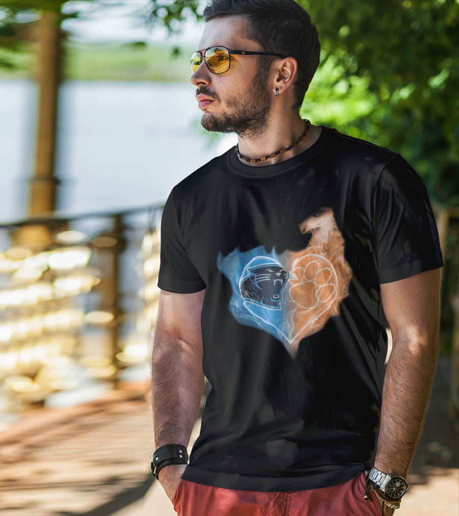 Carolina Panthers Clemson Tigers Heart Logo Fire And Ice T-Shirt