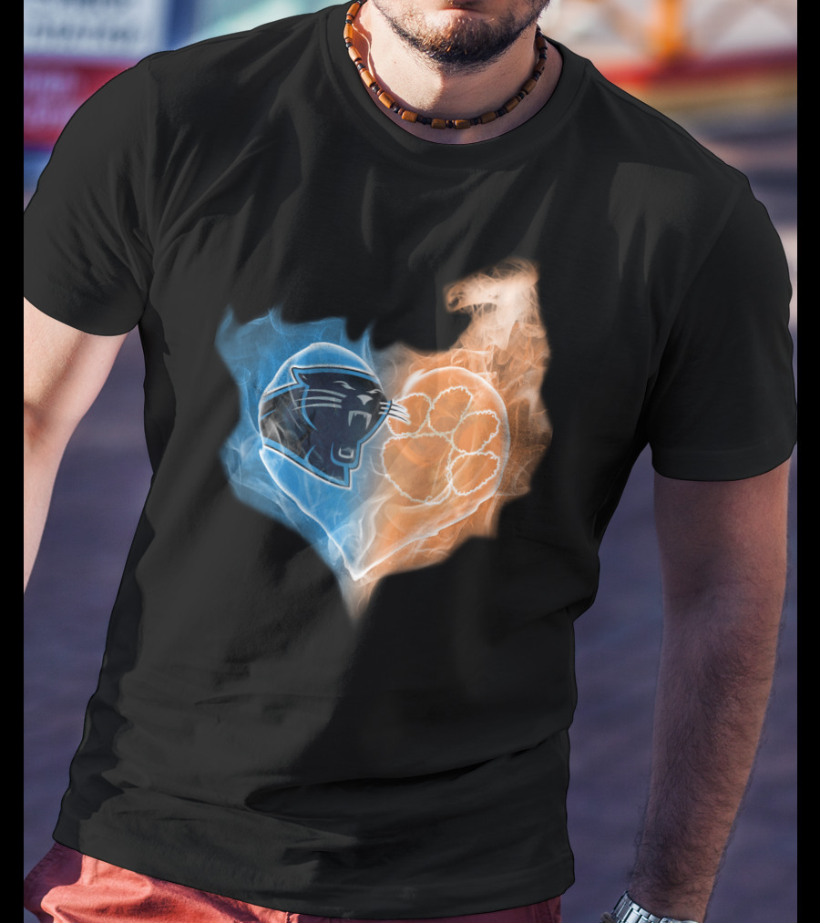 Carolina Panthers Clemson Tigers Heart Logo Fire And Ice T-Shirt