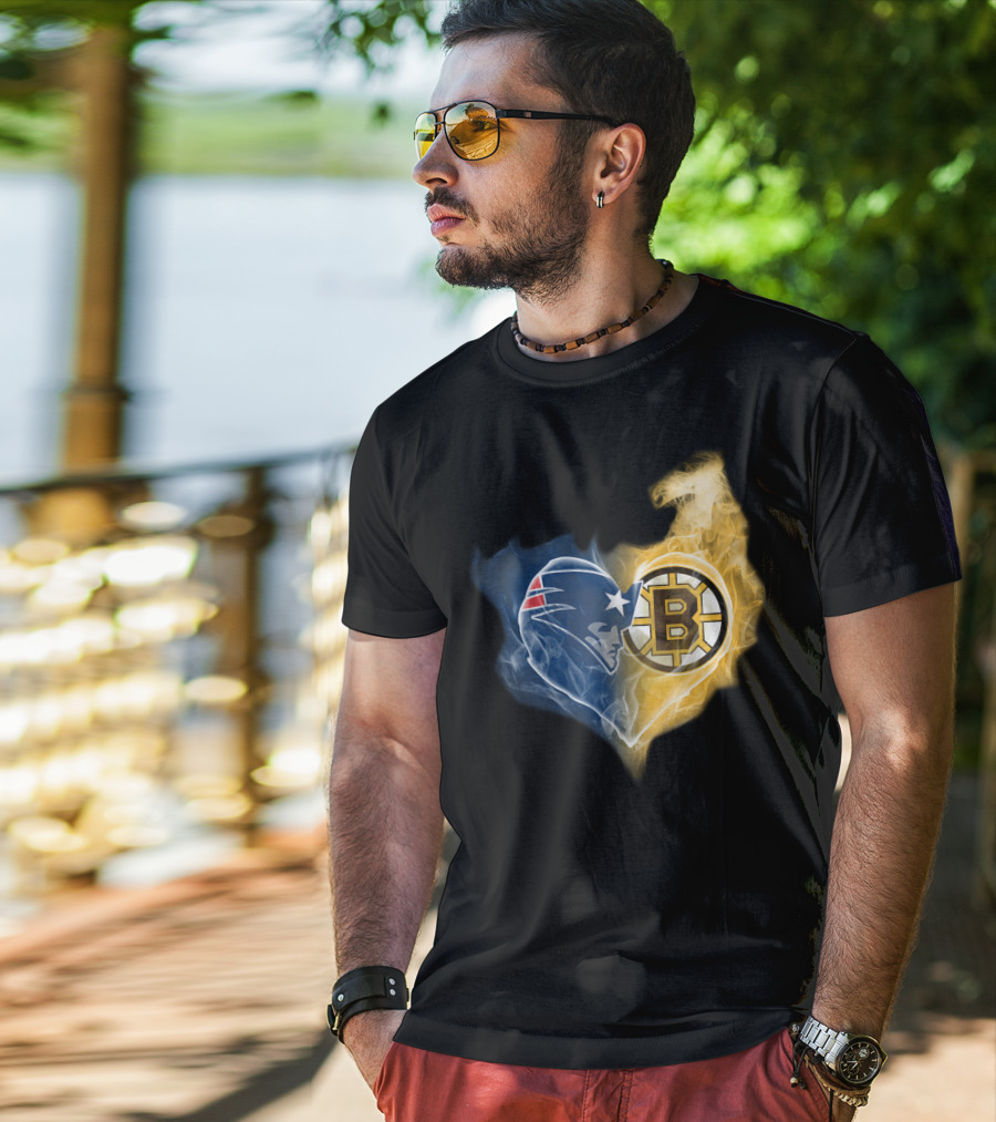 Patriots Boston Bruins Heart Logo Fusion T-Shirt