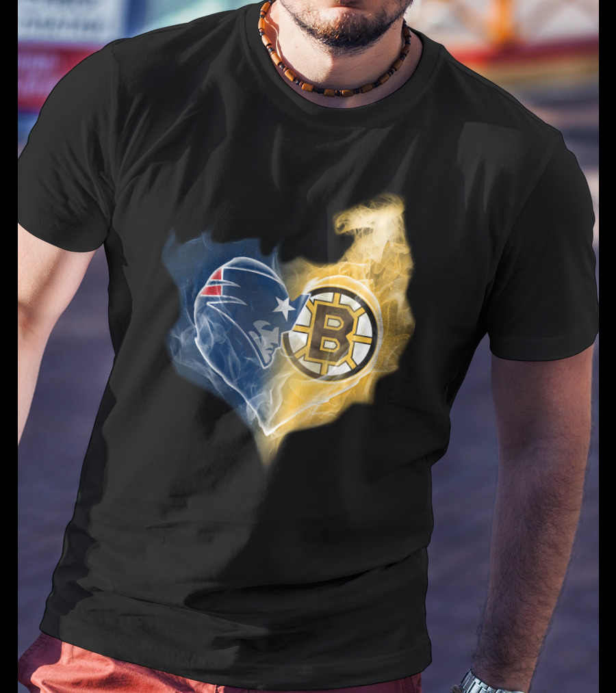 Patriots Boston Bruins Heart Logo Fusion T-Shirt