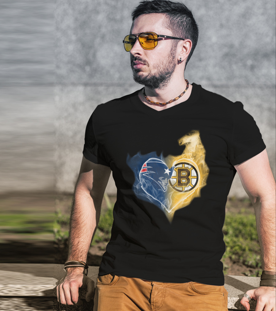 Patriots Boston Bruins Heart Logo Fusion T-Shirt