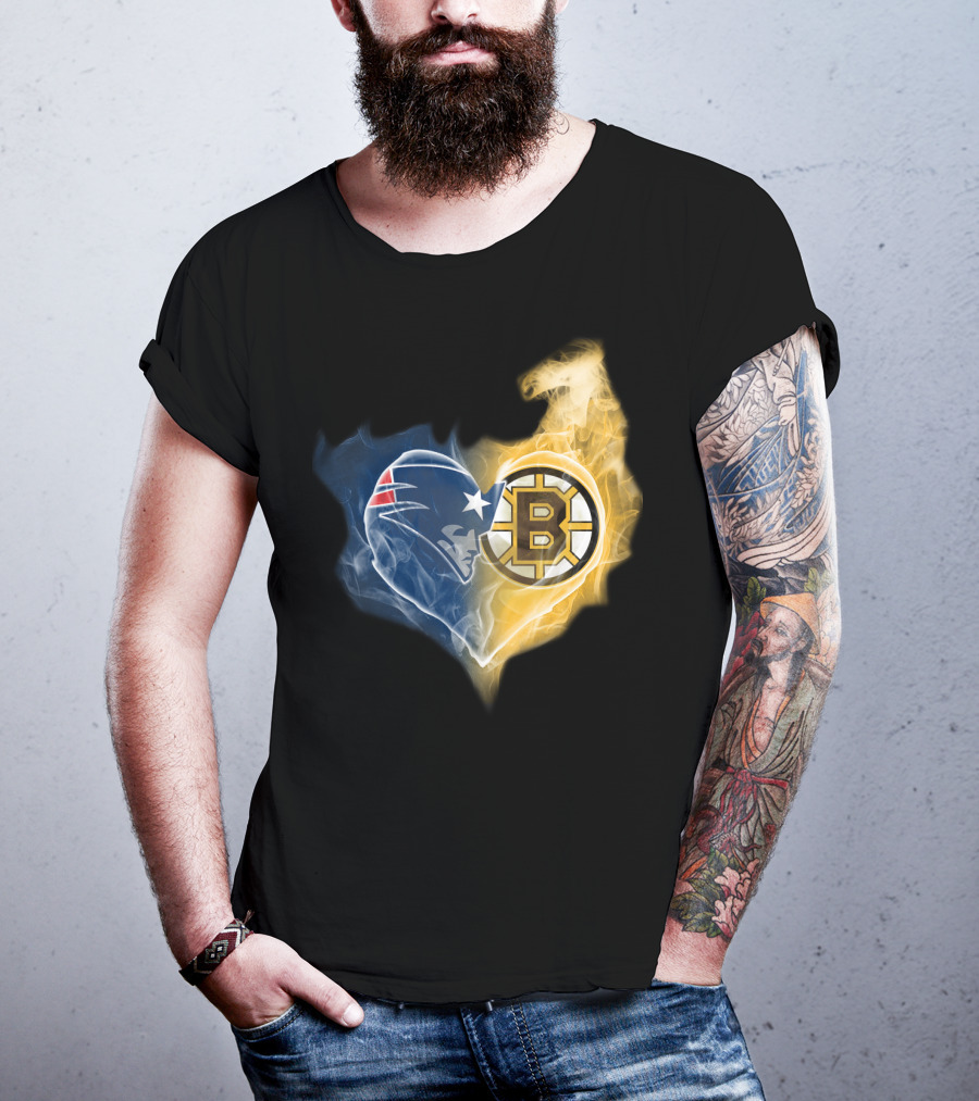 Patriots Boston Bruins Heart Logo Fusion T-Shirt