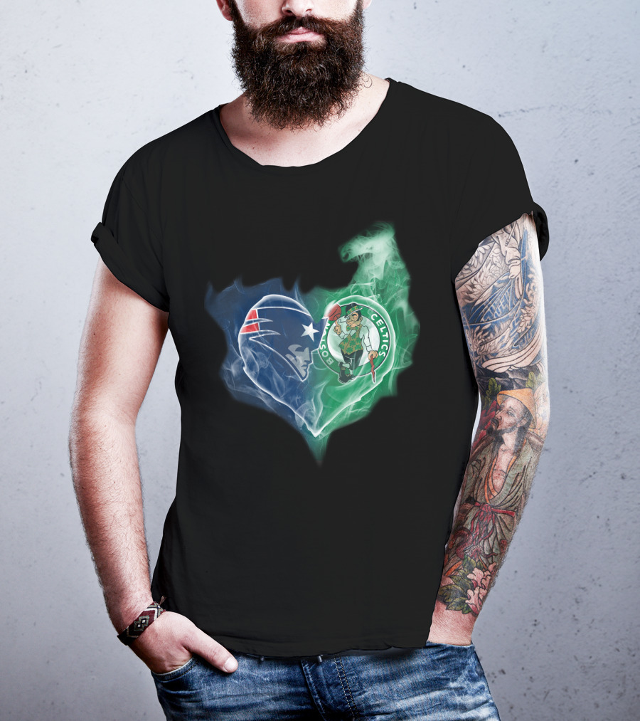 Patriots Boston Celtics Heart Smoke T-Shirt