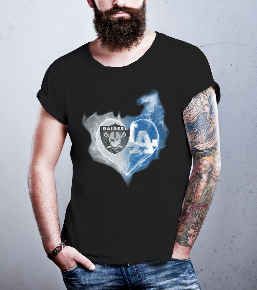 Raiders LA Dodgers Smoke Heart T-Shirt
