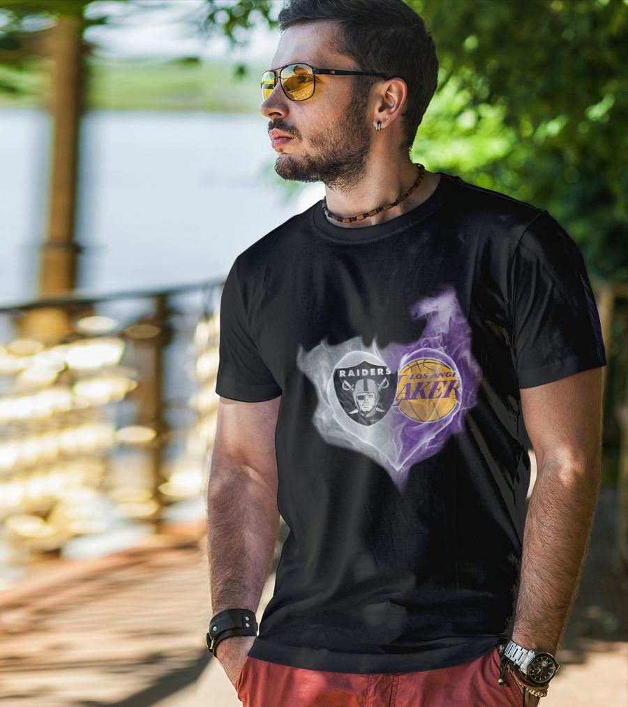 Raiders Los Angeles Lakers Heart Smoky Fusion T-Shirt