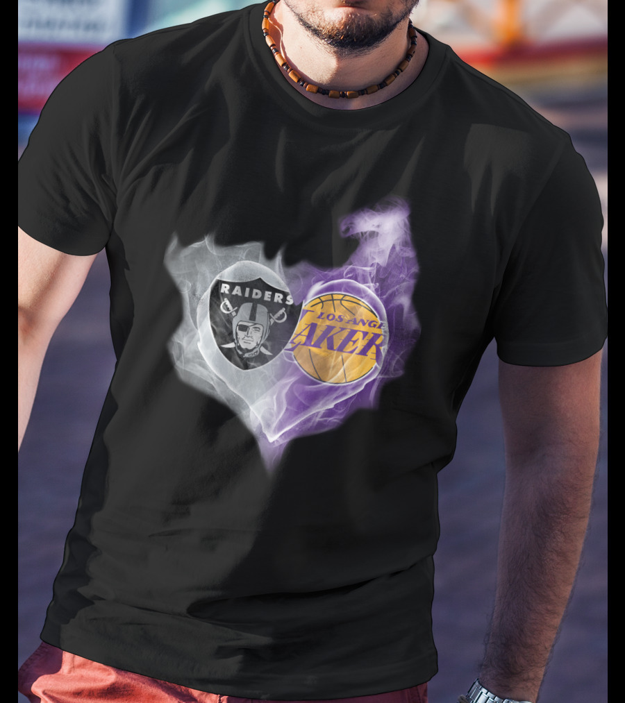 Raiders Los Angeles Lakers Heart Smoky Fusion T-Shirt