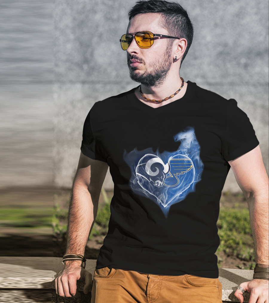 Rams St Louis Blues Heart Smoke Fusion T-Shirt