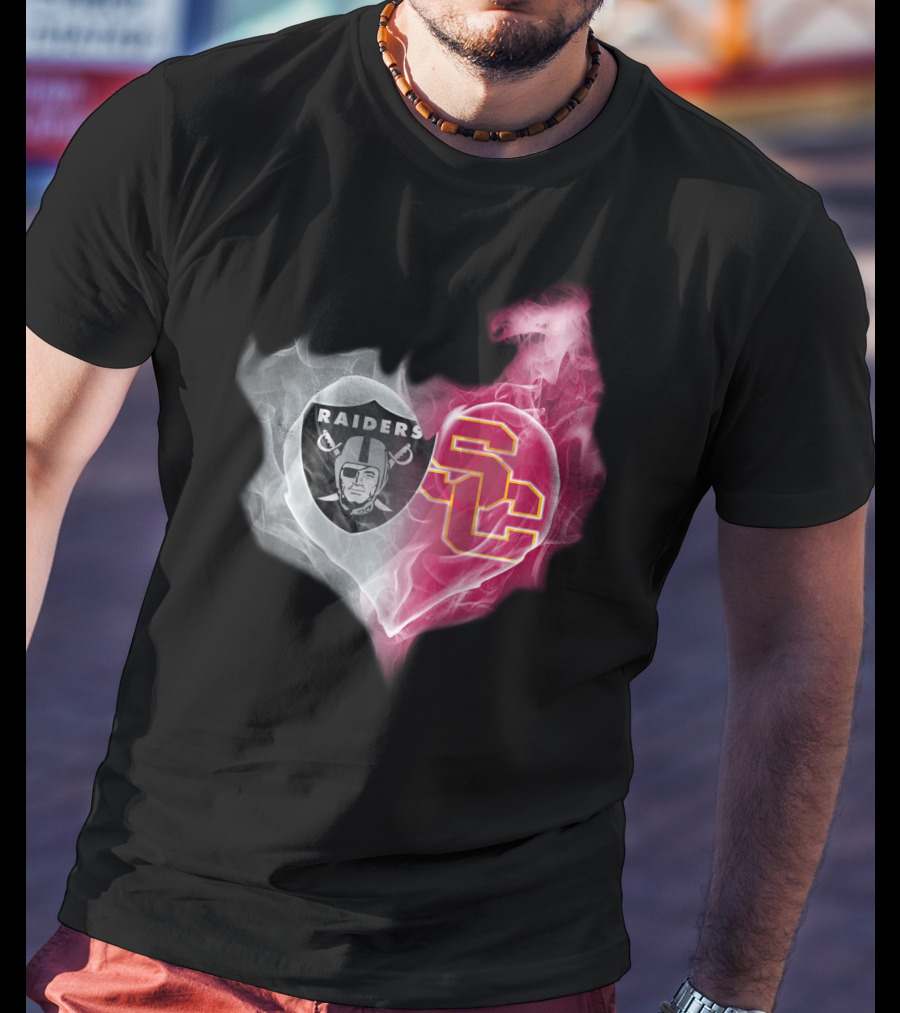 Raiders USC Trojans Heart Logo Fusion T-Shirt