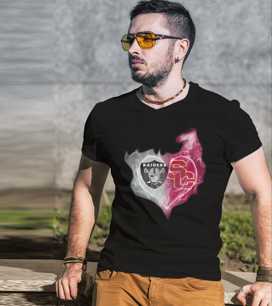 Raiders USC Trojans Heart Logo Fusion T-Shirt
