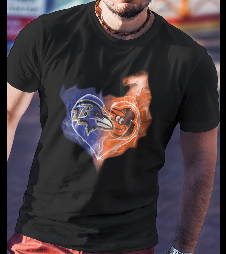 Baltimore Ravens Orioles Heart Flame T-Shirt