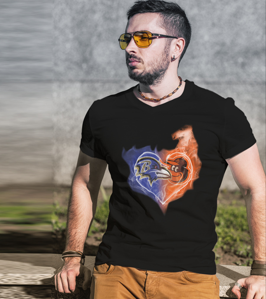 Baltimore Ravens Orioles Heart Flame T-Shirt