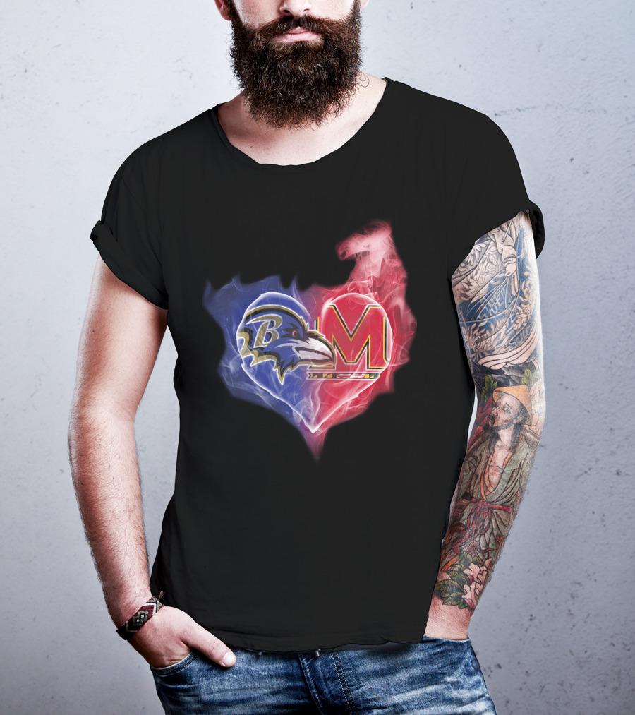 Ravens Maryland Terrapins Heart Logo Fusion T-Shirt