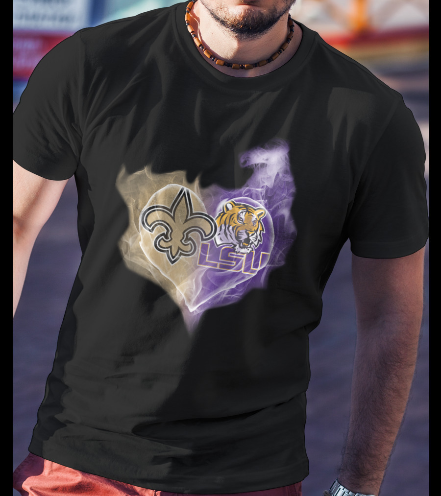 Saints Fleur-de-Lis LSU Tigers Heart T-Shirt