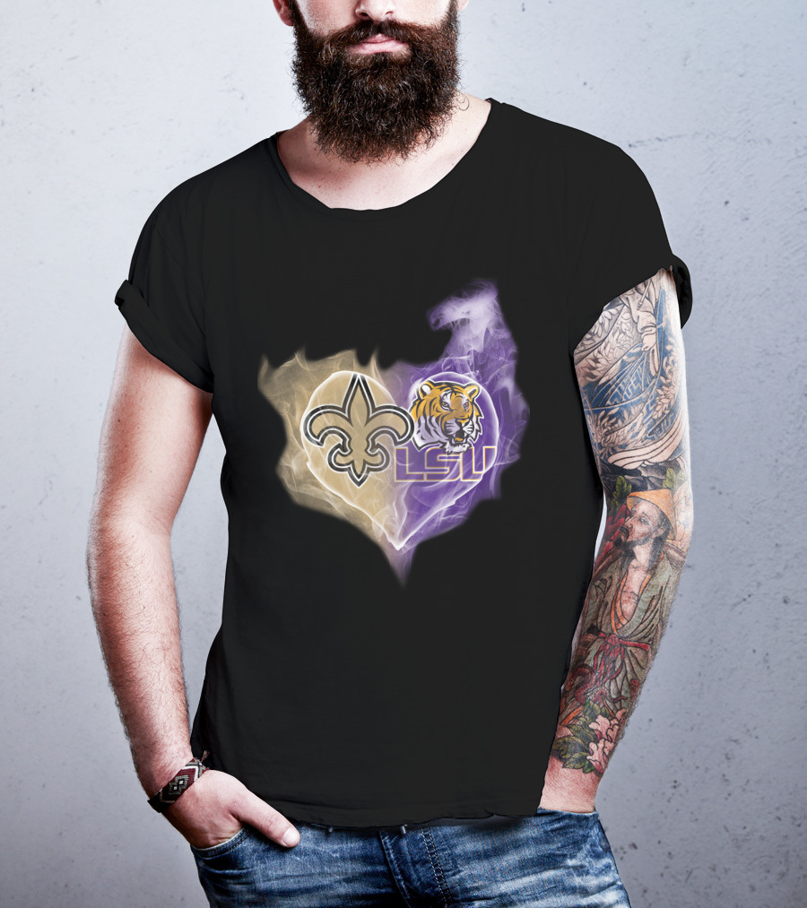 Saints Fleur-de-Lis LSU Tigers Heart T-Shirt