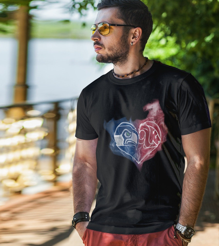 Seahawks Washington State Cougars Heart Logo Fusion T-Shirt