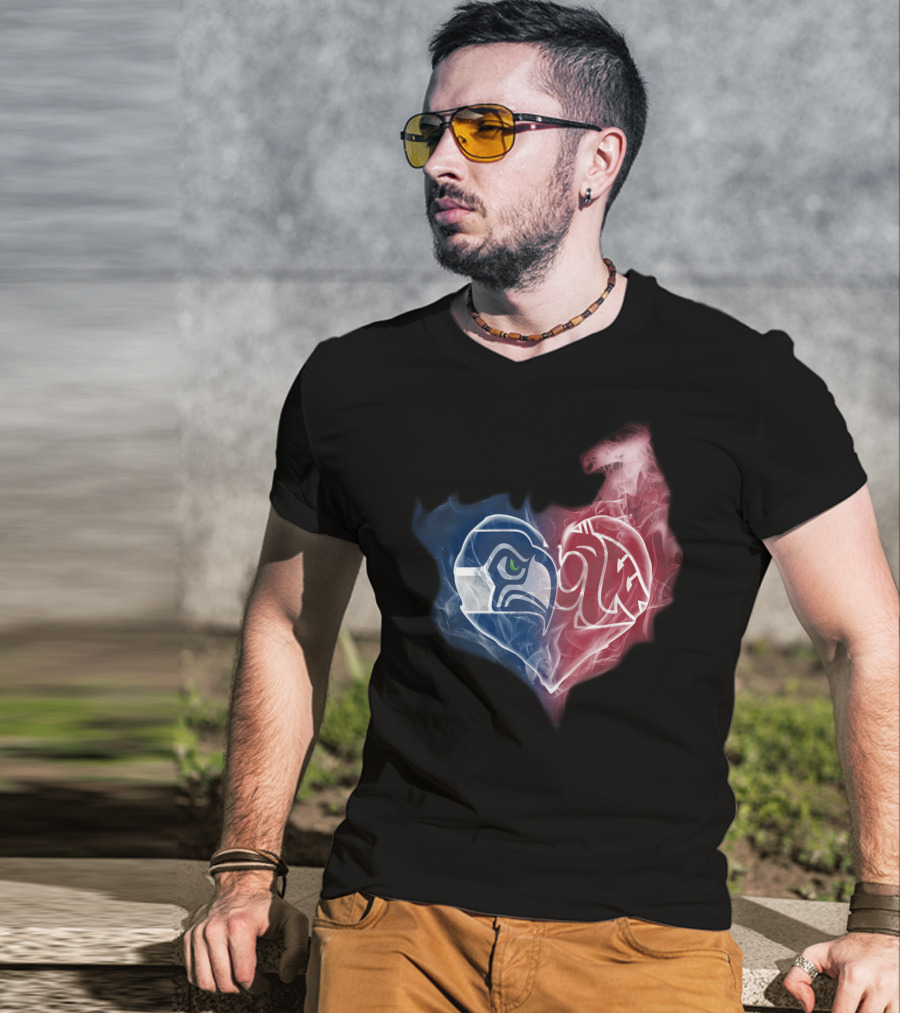 Seahawks Washington State Cougars Heart Logo Fusion T-Shirt