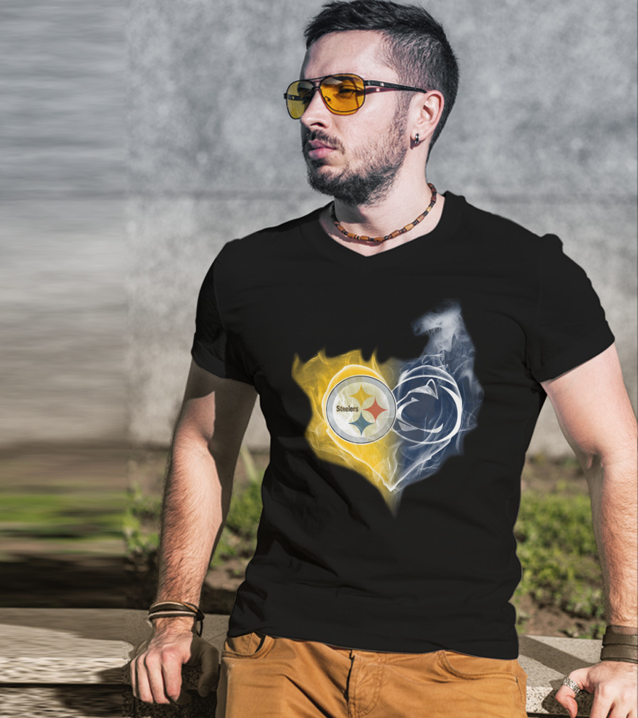 Steelers Penn State Nittany Lions Heart Flame T-Shirt