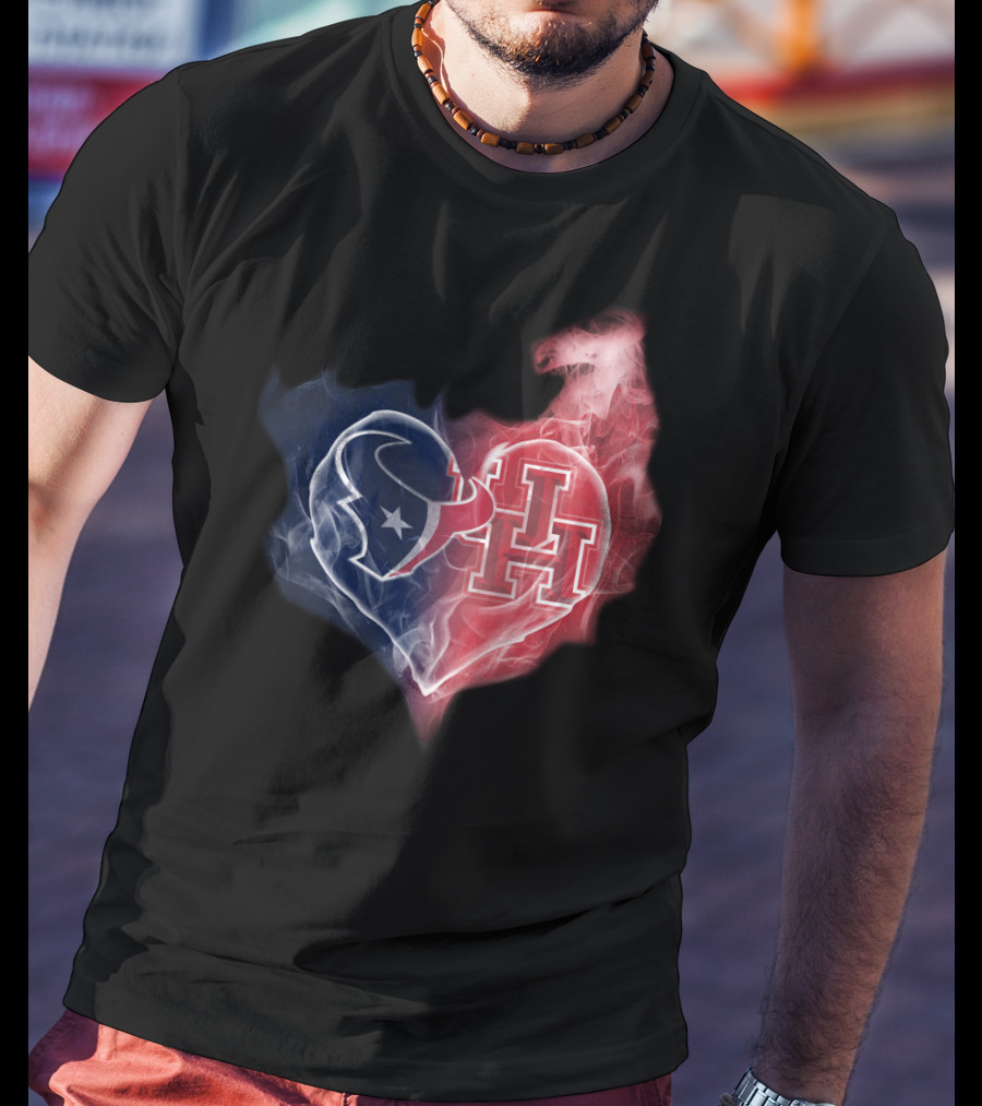 Texans Houston Cougars Heart Logo Smoke T-Shirt