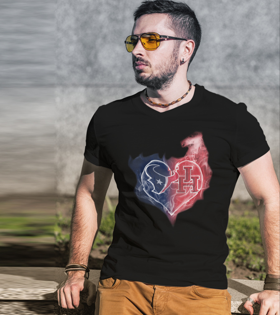 Texans Houston Cougars Heart Logo Smoke T-Shirt