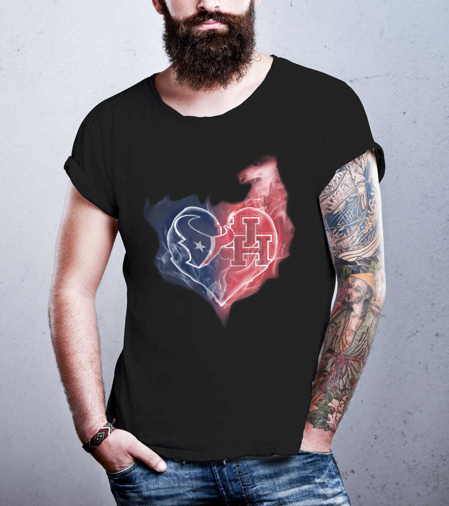 Texans Houston Cougars Heart Logo Smoke T-Shirt