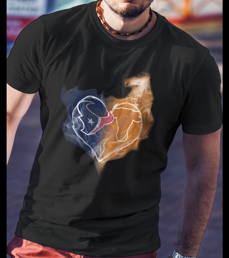 Texans Texas Longhorns Heart Flame NFL College Football T-Shirt