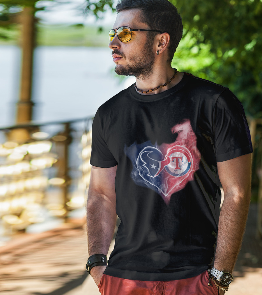 Texans Texas Rangers Heart Logo Combination T-Shirt