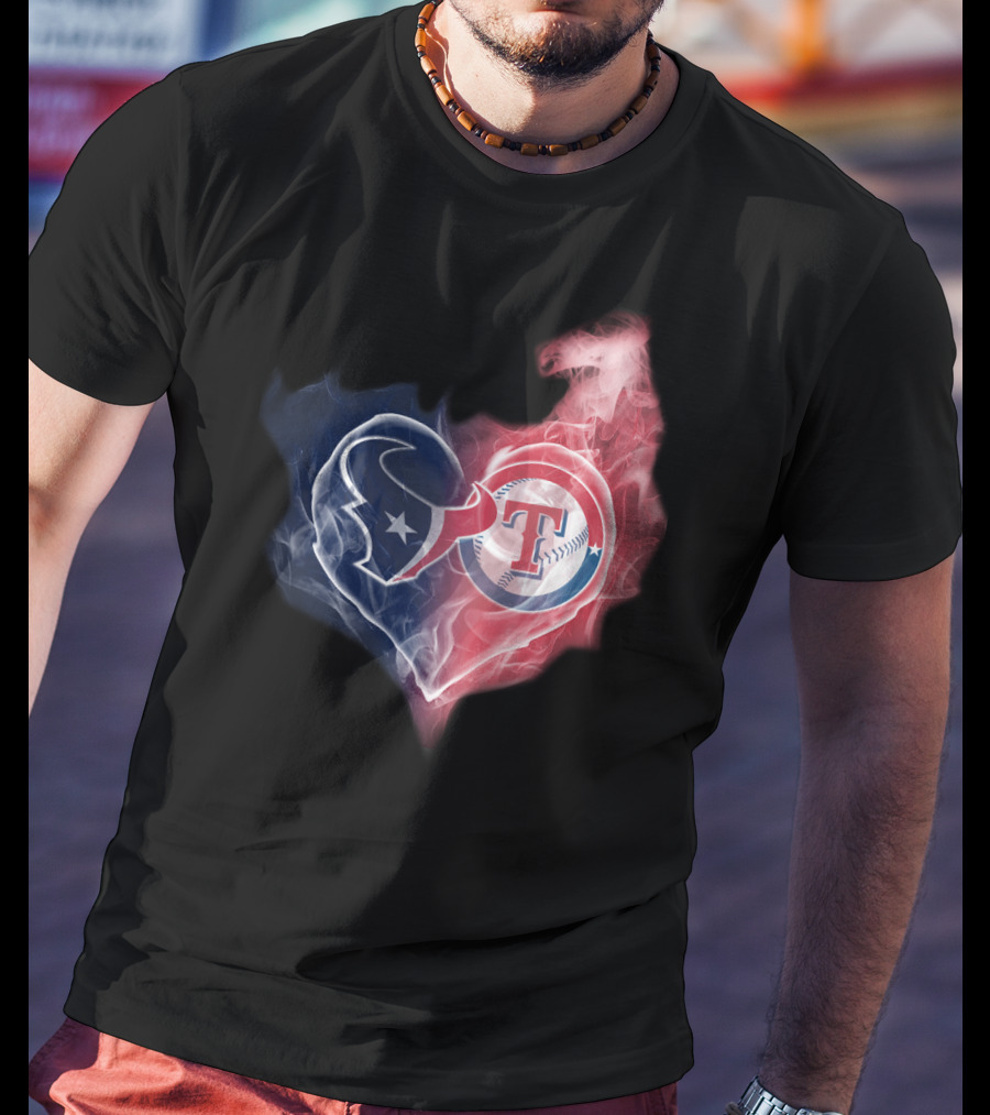 Texans Texas Rangers Heart Logo Combination T-Shirt
