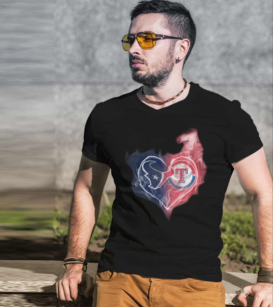 Texans Texas Rangers Heart Logo Combination T-Shirt