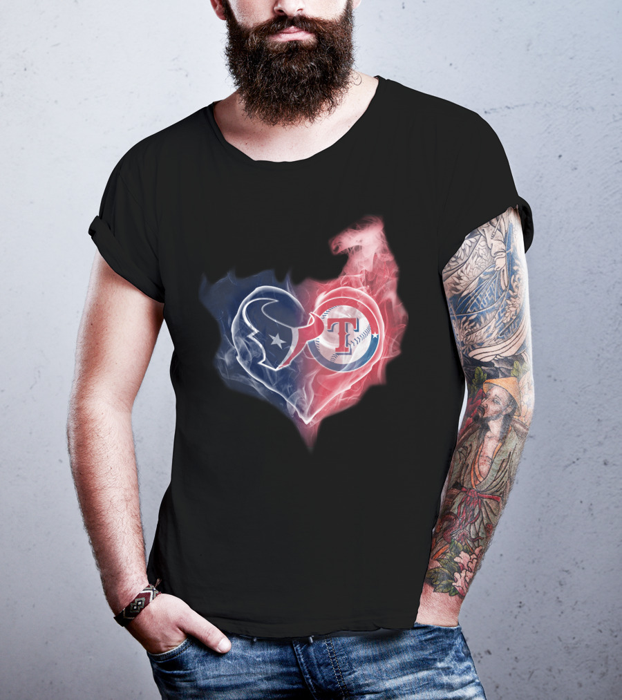 Texans Texas Rangers Heart Logo Combination T-Shirt