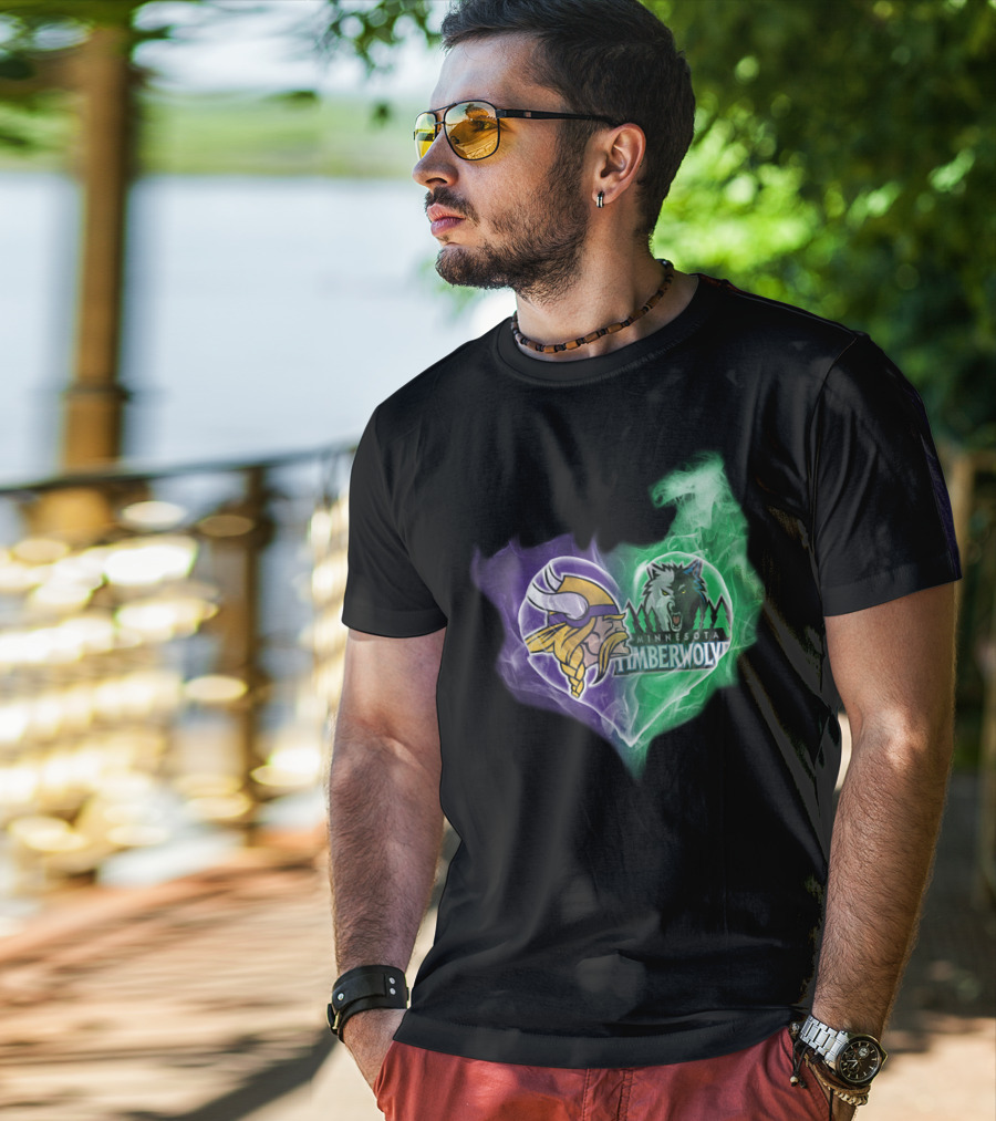 Vikings Minnesota Timberwolves Heart Logo Fusion T-Shirt