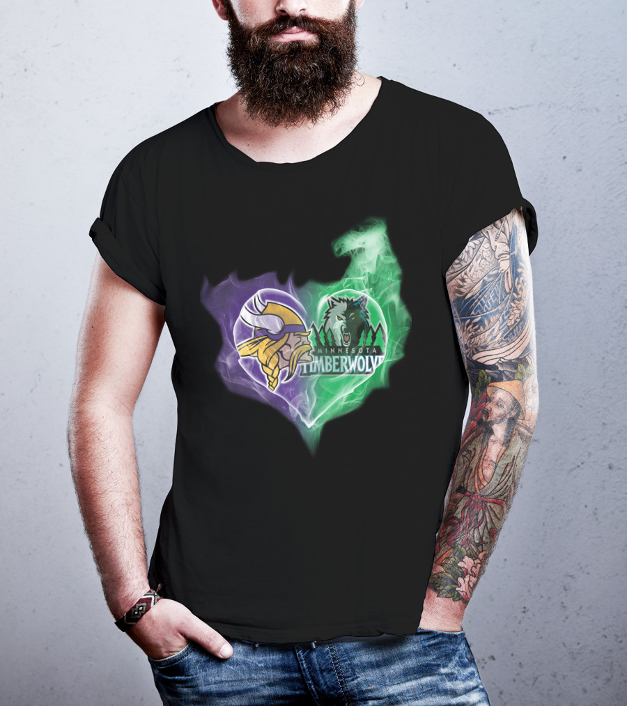 Vikings Minnesota Timberwolves Heart Logo Fusion T-Shirt