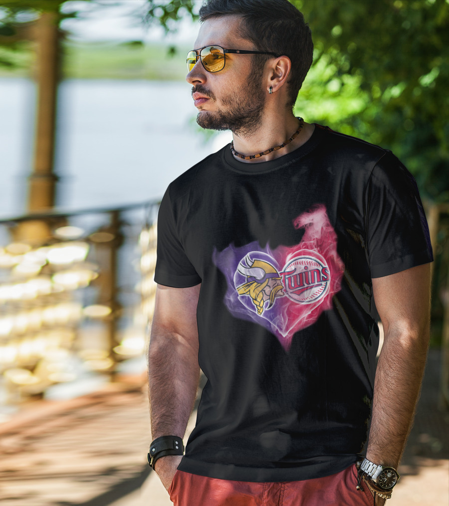 Vikings Minnesota Twins Heart Logo Smoke T-Shirt